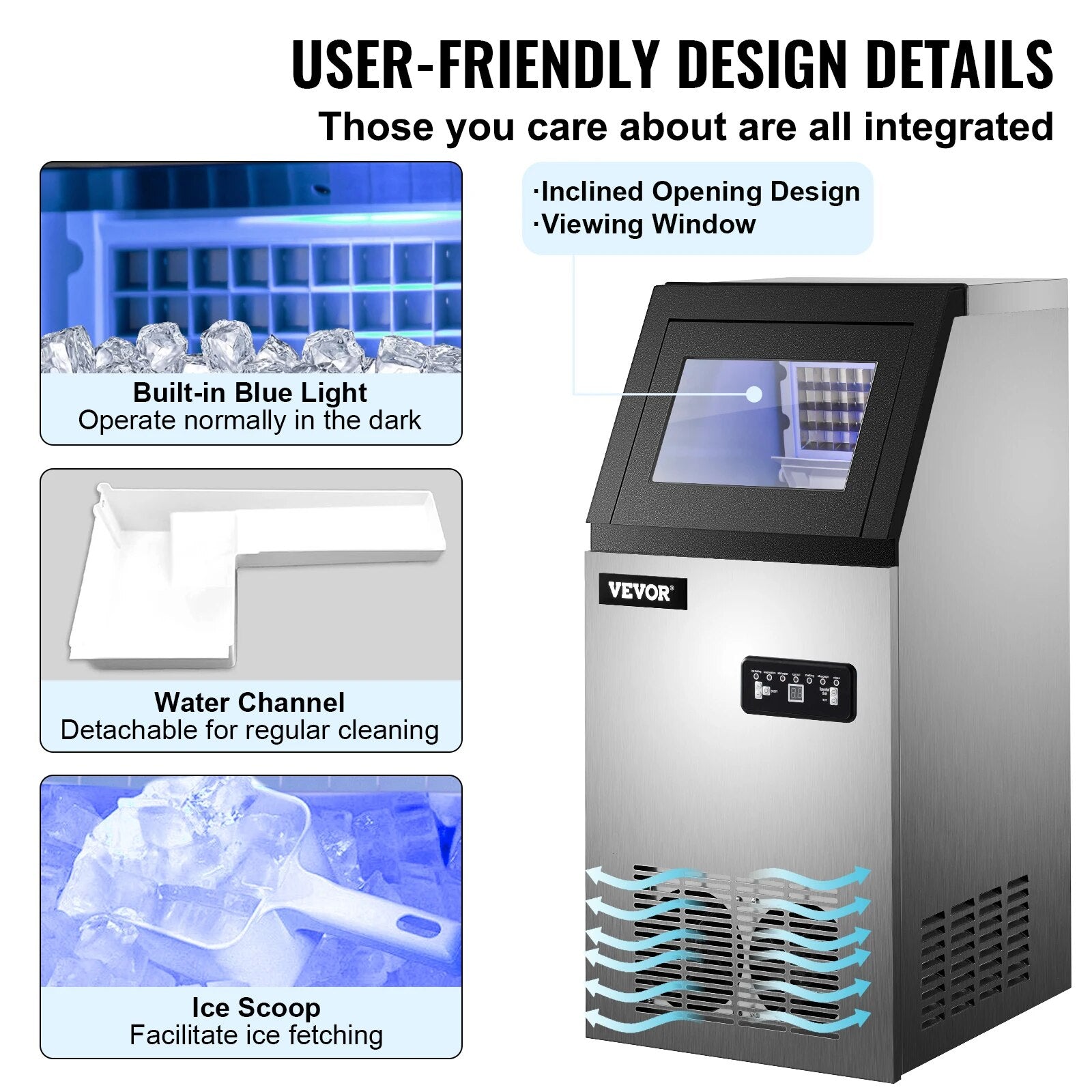 VEVOR 30KG 35KG 40KG 60KG/24H Commercial Ice Maker Ice Cube Machine High Ice Yi image 5