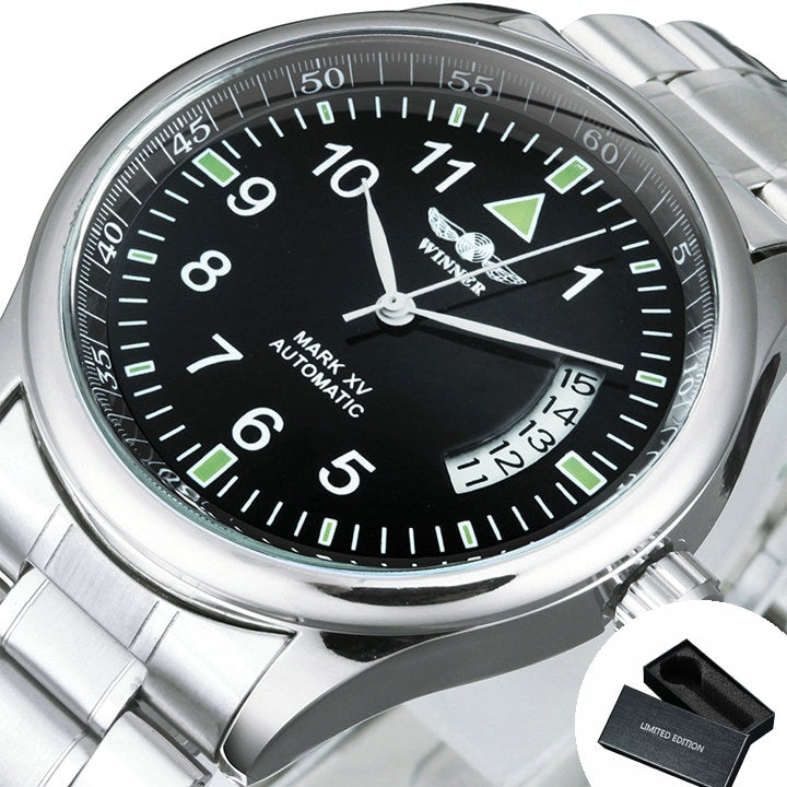 WINNER Business Mechanical Men Watch Casual Calendar Window Black Minimalist Di image 2