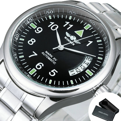 WINNER Business Mechanical Men Watch Casual Calendar Window Black Minimalist Di image 2