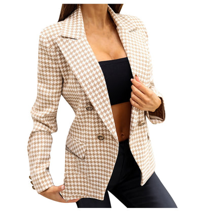 Women's 2022 Plaid Suit Jacket Small All-match Age Reduction Tops Female Relf-cul