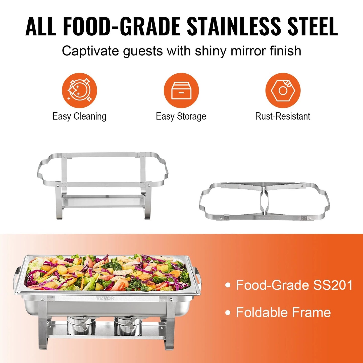 VEVOR 8QT 2 Pack Chafing Dish Buffet Set Stainless Chafer w/ 2 Full & 4 Half Si image 3
