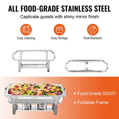 VEVOR 8QT 2 Pack Chafing Dish Buffet Set Stainless Chafer w/ 2 Full & 4 Half Si image 3