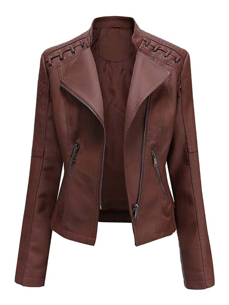 Autumn Winter Pu Faux Women Leather Jackets Long Sleeve Zipper Slim Motorcycl