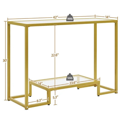 t 2-layer Modern Tempered Glass Console Table with Sturdy Metal Frame for Livin image 3