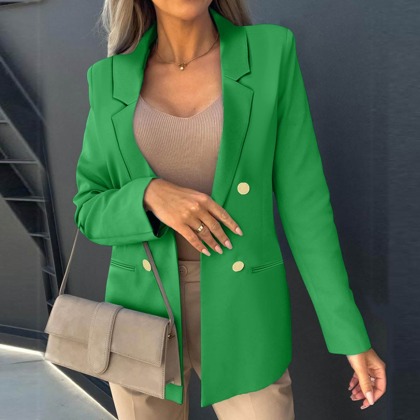 Women Outerwear Suit Loose Fit Buttons Up Lapel Workwear Blazer Office Lady Mul image 5