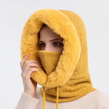 Women Beanie Hat Winter Balaclava Knitted Cap Hooded Face Mask Fluff Keep Warm  image 6