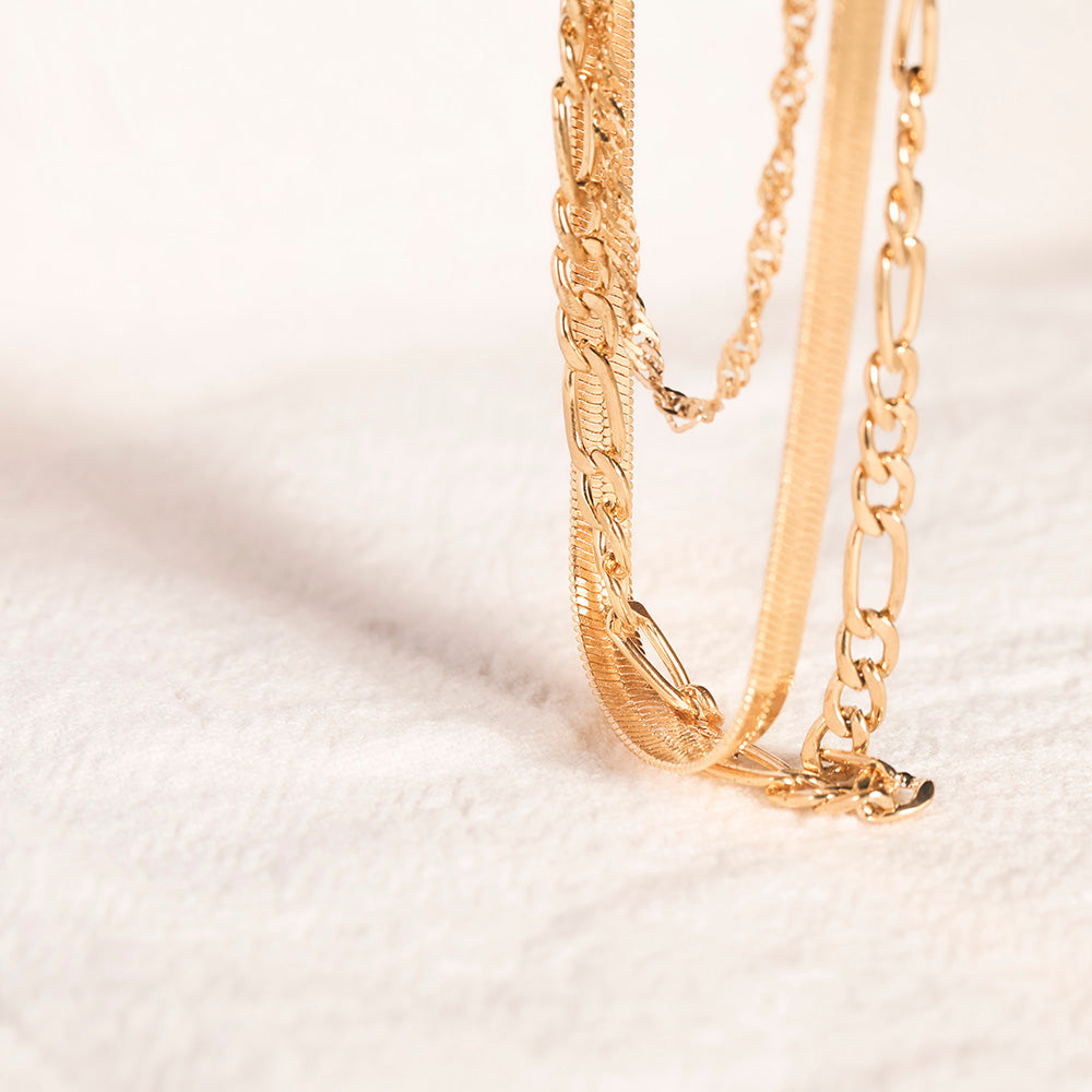 Layered Chain Handpicked Brass Chain Triple Layers Necklace 14K Gold Plated Wat image 1