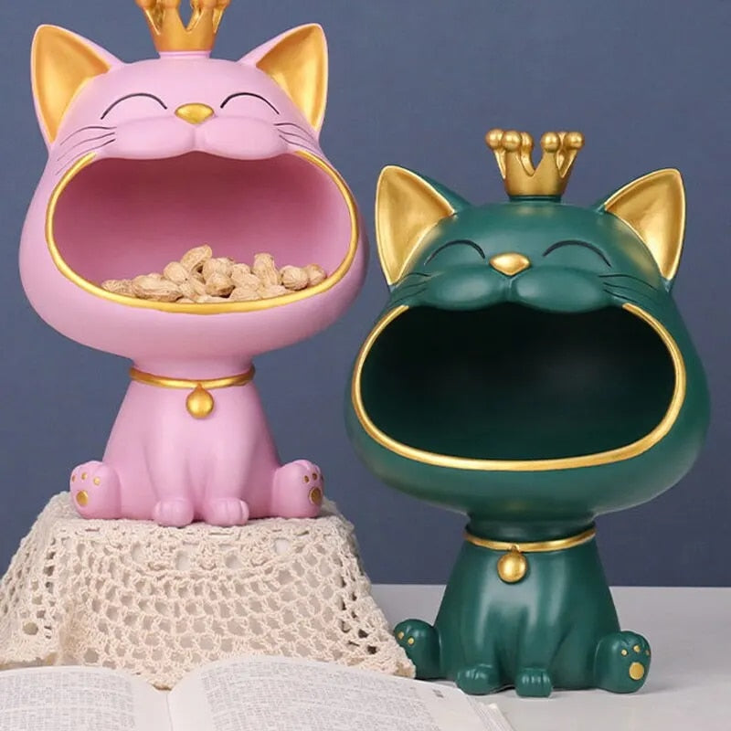 Fortune Crown Big Mouth Cat Entrance Key Storage Tray Decorative Ornament, Ligh image 9