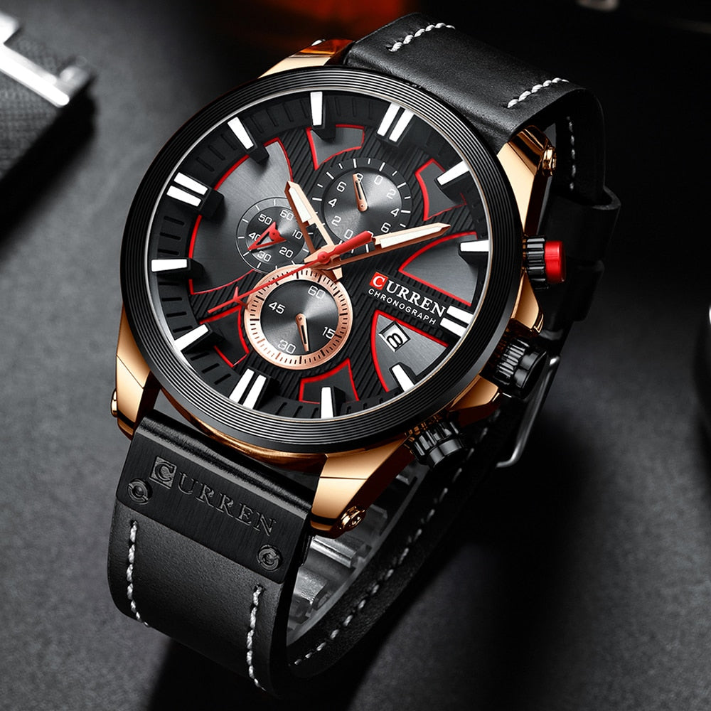 CURREN Watch Chronograph Sport Mens Watches Quartz Clock Leather Male Wristwatc image 2