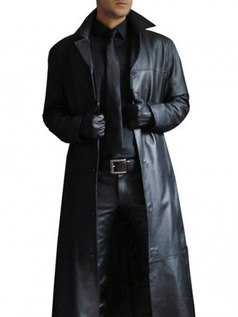 2025 Men Faux Leather Trench Fashion Long Sleeve Autumn Windbreaker Coat Slim L image 3