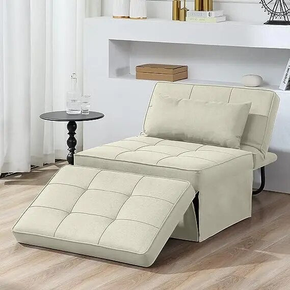 Sofa Bed, 4 in 1 Multi-Function Folding Ottoman Breathable Linen Couch Bed with image 1