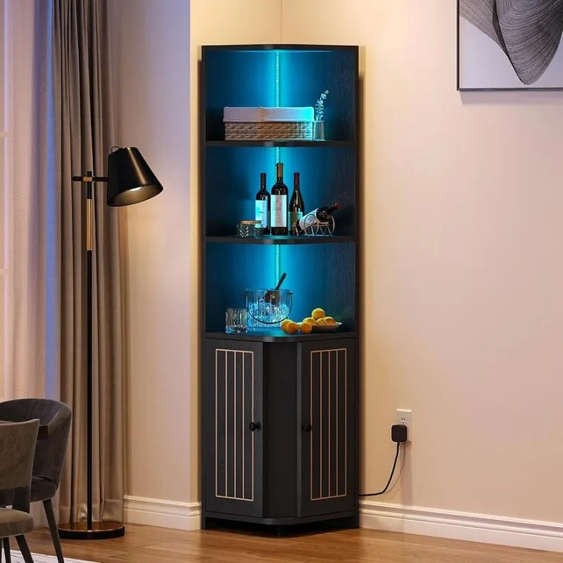 Living Room Cabinet Corner Cabinet with LED Lights, 71.1 "bookcase with Storage