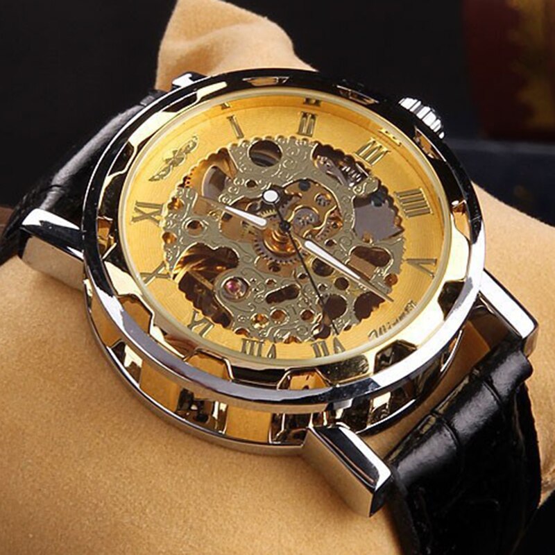 Men Mechanical Wrist Watch With Black Leather Strap 1pc Luxury Fashion Stainles image 0