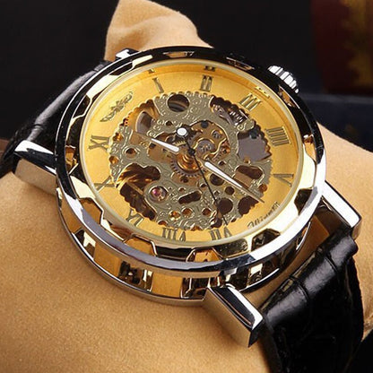 Men Mechanical Wrist Watch With Black Leather Strap 1pc Luxury Fashion Stainles image 0