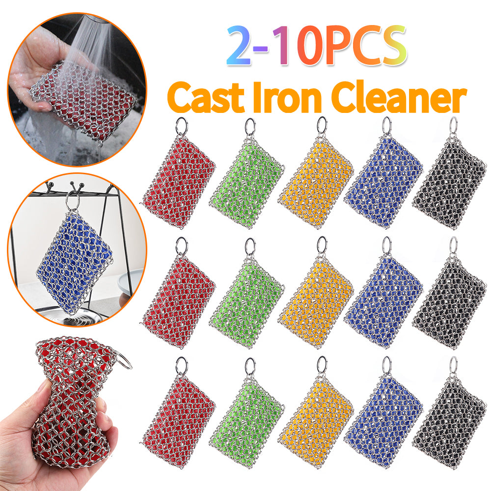 2-10PCS Cast Iron Cleaner with Hanging Ring Chainmail Scrubber Stainless Steel  image 6