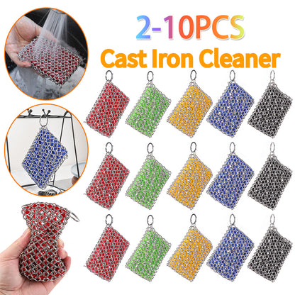 2-10PCS Cast Iron Cleaner with Hanging Ring Chainmail Scrubber Stainless Steel  image 6