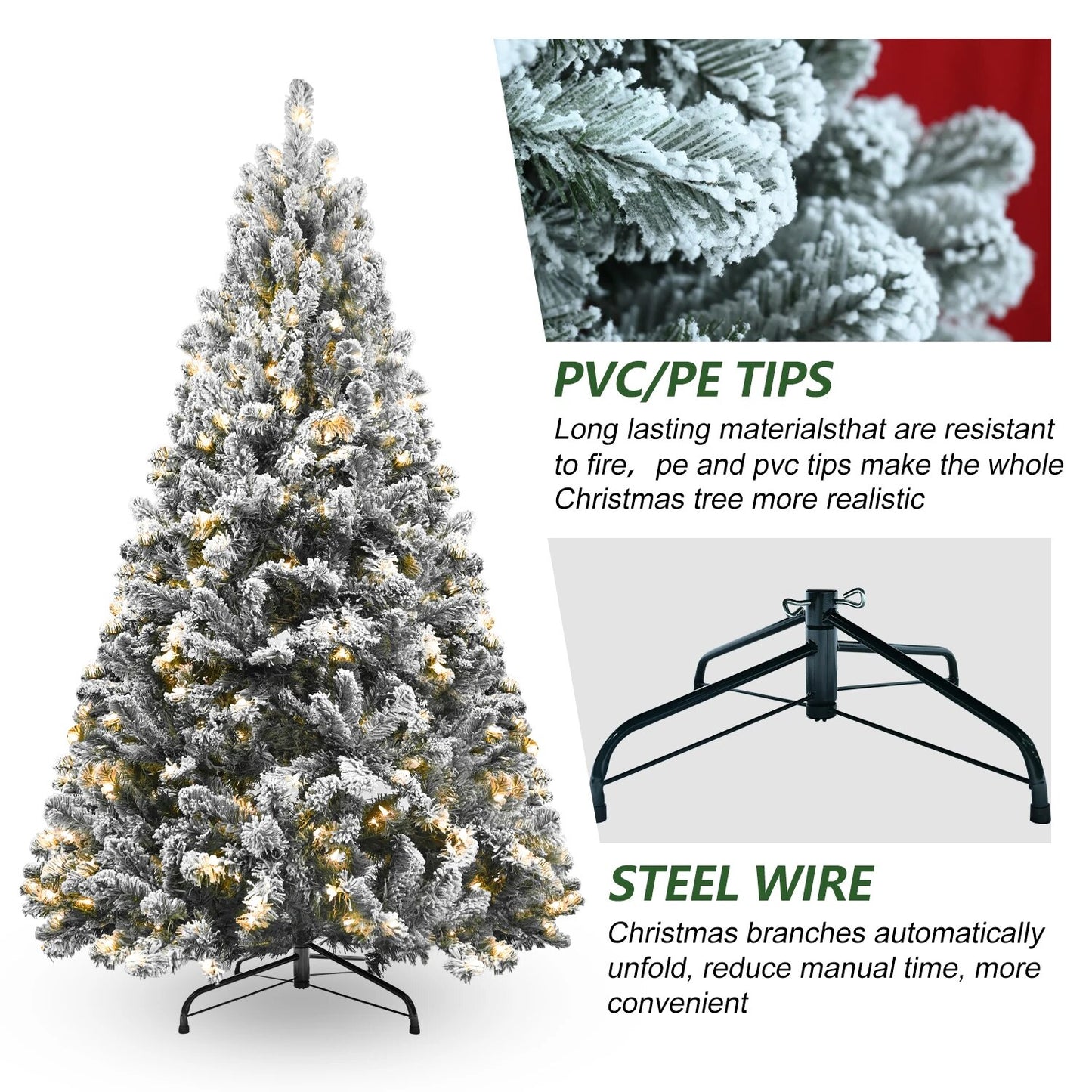 4/5/6/7/7.5/8/9FT Snow Flocked Christmas Tree with Metal Stand Holiday Easy Ass