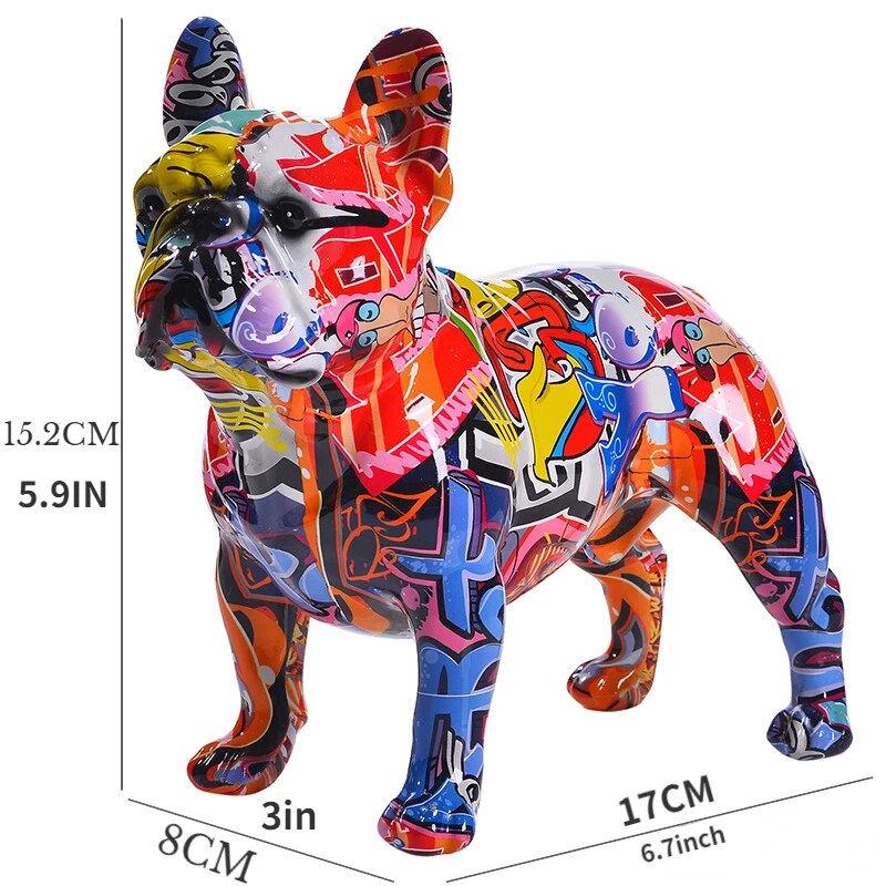 Colorful Standing French Bulldog Resin Statue Decoration, Pet Dog DIY Graffiti image 5