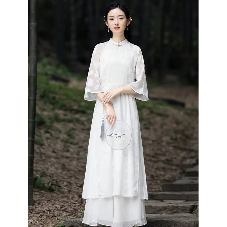 2024 Traditional Vietnam Chiffon Ao Dai Chinese Set Qipao For Women Fariry Cheo