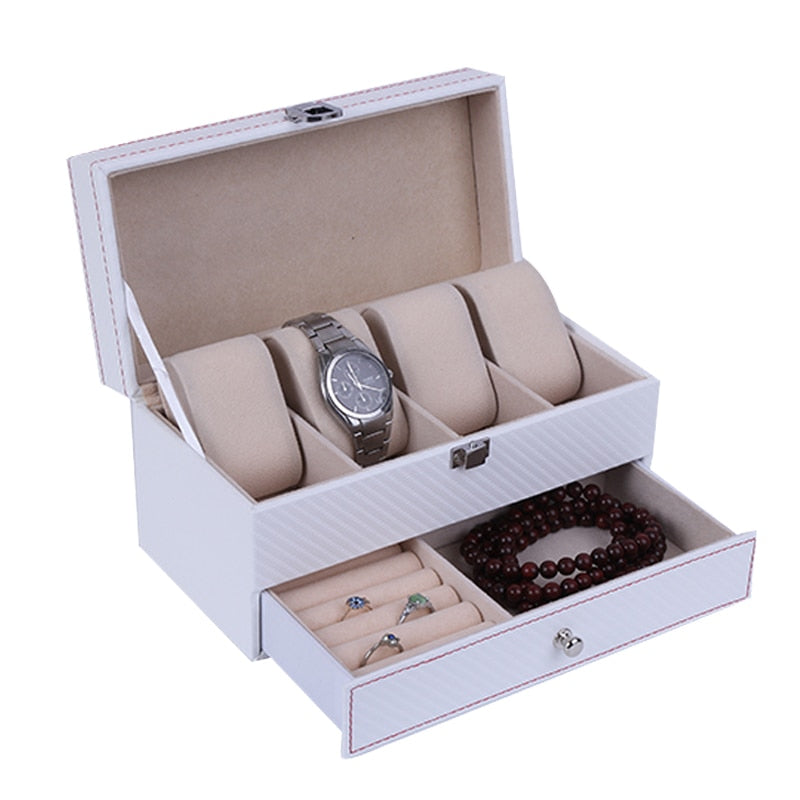 4Grids Double Carbon Fiber Watch Case/ 6Girds Watch Box Holder Organizer Storag image 5