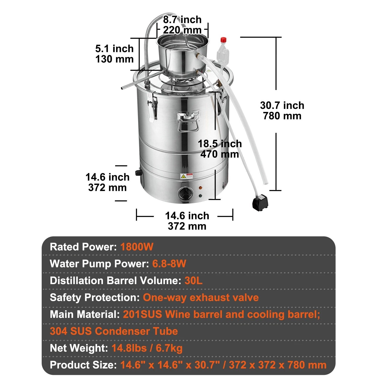 VEVOR 30/50L Stainless Steel Alcohol Distiller Alcohol Still Essential Oil Brew image 2