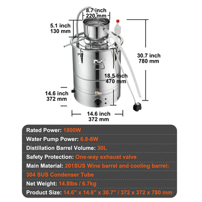 VEVOR 30/50L Stainless Steel Alcohol Distiller Alcohol Still Essential Oil Brew image 2
