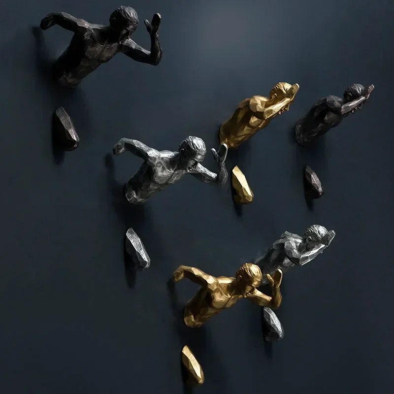 Nordic Resin Rock Climbing Statue Sports Running Man Wall Sculpture Decor Figur image 8