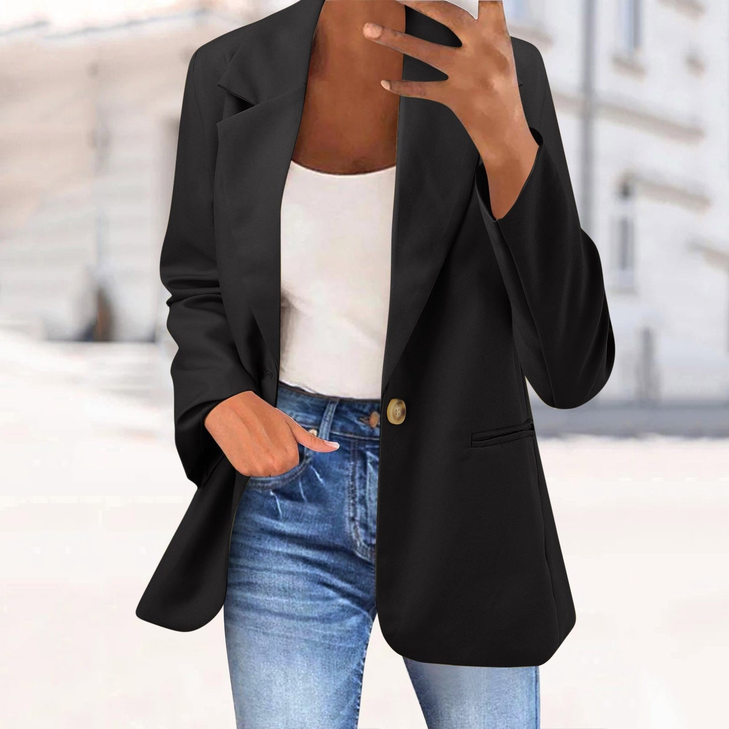 Office Business Women'suit Jacket  Solid Long Sleeve Lapel One Button