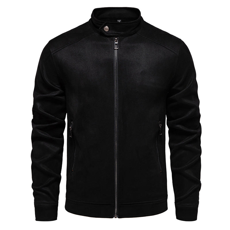 Men s Classic Suede Bomber Jacket with Stand Collar and Zipper Closure - Stylis image 3