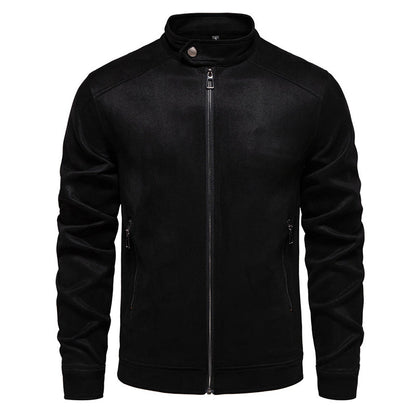 Men'S Classic Suede Jacket - Stand Collar Zipper Closure Stylish Casual Coat