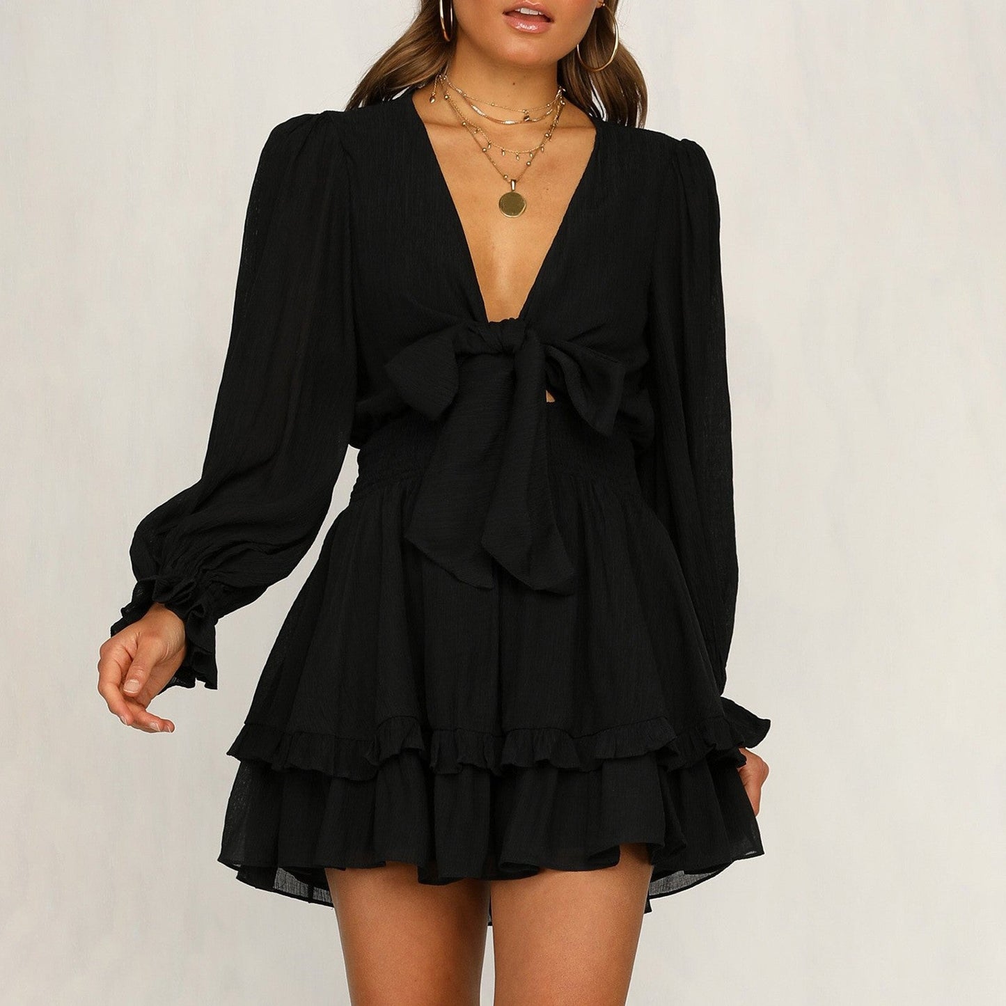 Summer Vacation Bowknot Lace Up BeaWhite Dress Women   Solid