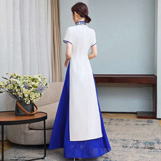 Ao Dai Dress 2020 Summer New Vietnam Dress Women Elegant Cheongsam Folk Chinese