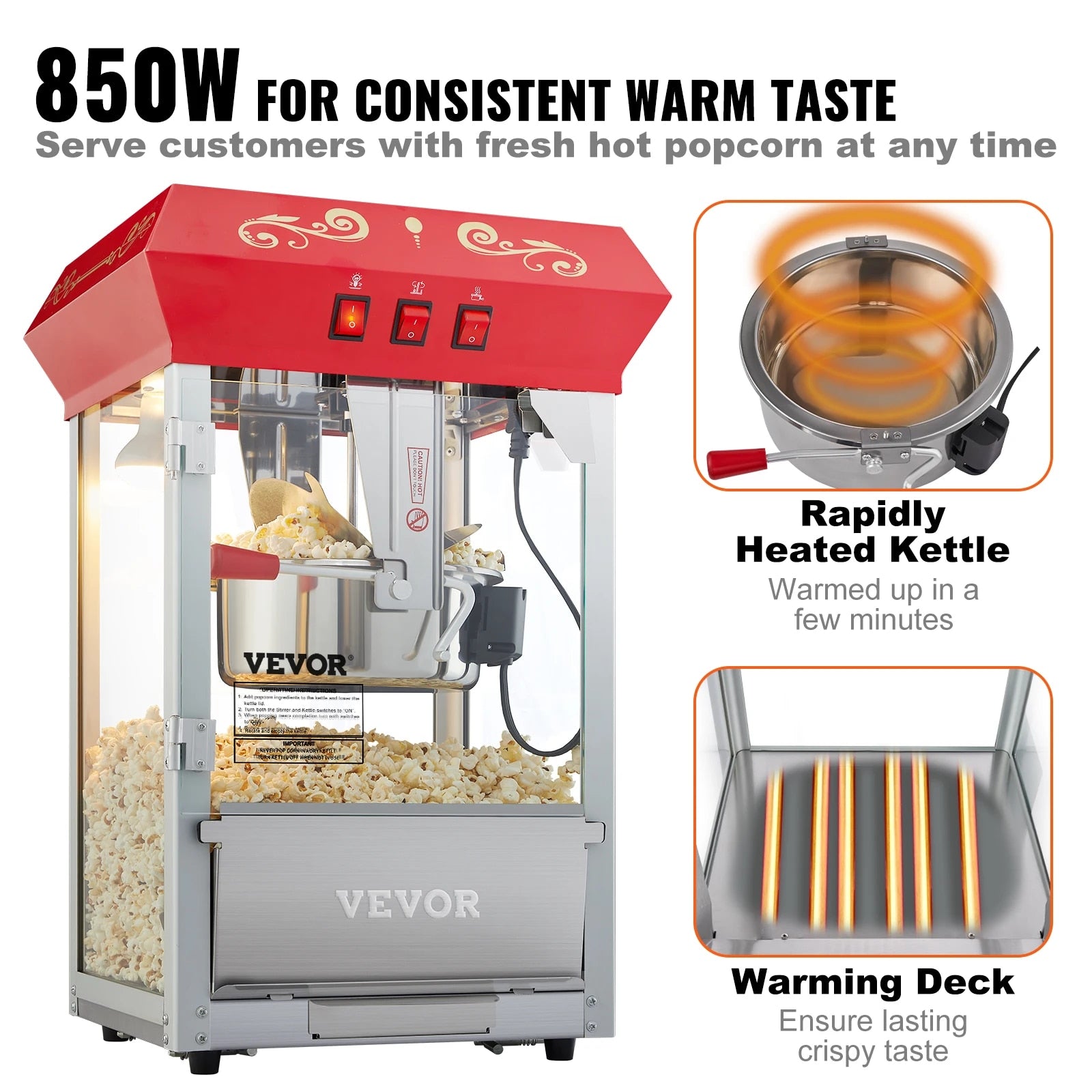 VEVOR 8/12Oz Electric Popcorn Maker Commercial Popper Machine  Automatic Corn C image 6