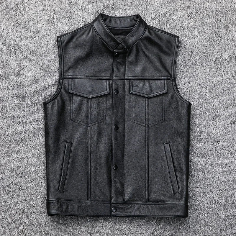 Fashion 100% Cowskin Sons Of Anarchy Leather Rock Punk Vest Cosplay Costume Bla image 3
