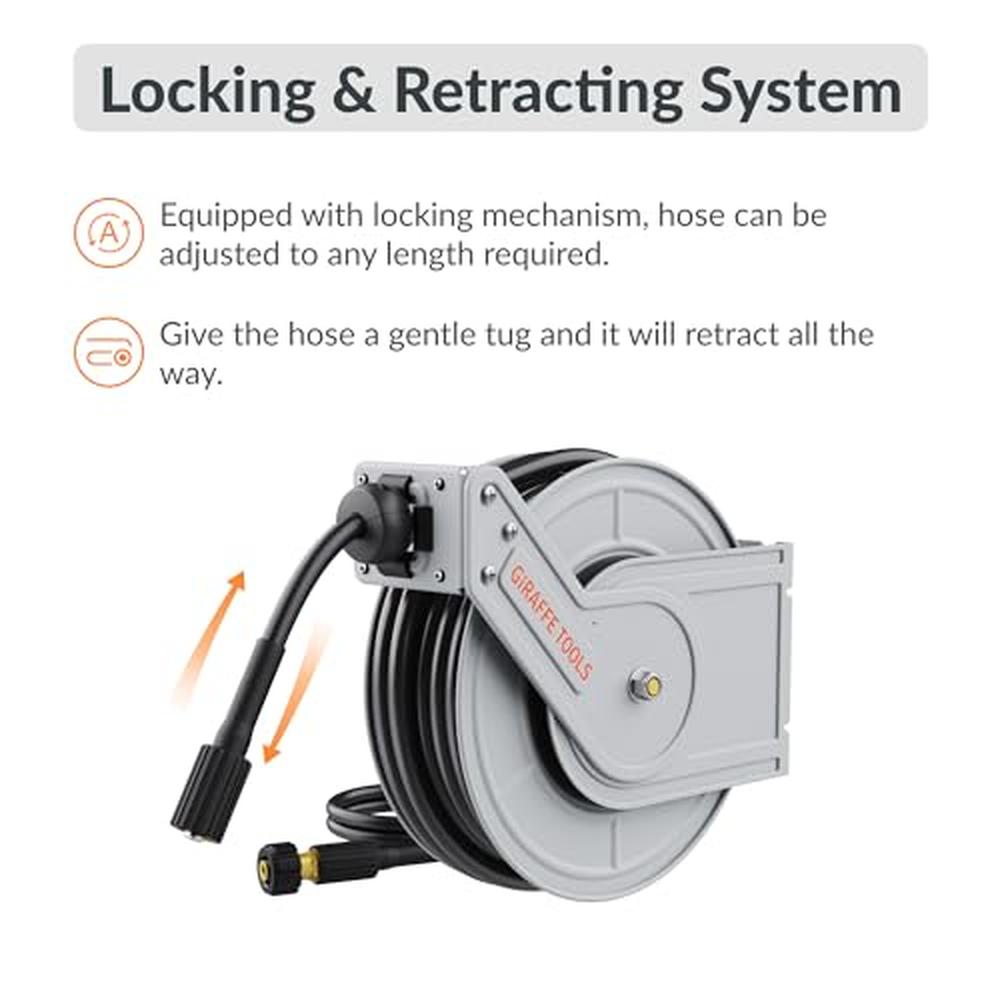 Retractable Pressure Washer Reel 4000PSI Heavy Duty Steel Power Hose  Mountable image 2