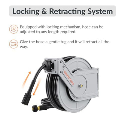 Retractable Pressure Washer Reel 4000PSI Heavy Duty Steel Power Hose  Mountable image 2