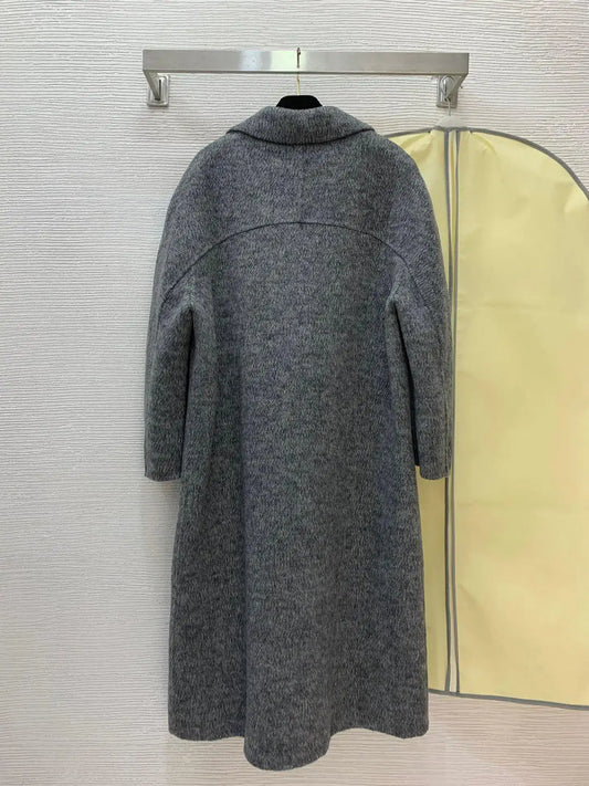 Australian double-sided woolen long coat Two button placket collar, loose and slimming, medium to long woolen coat jacket