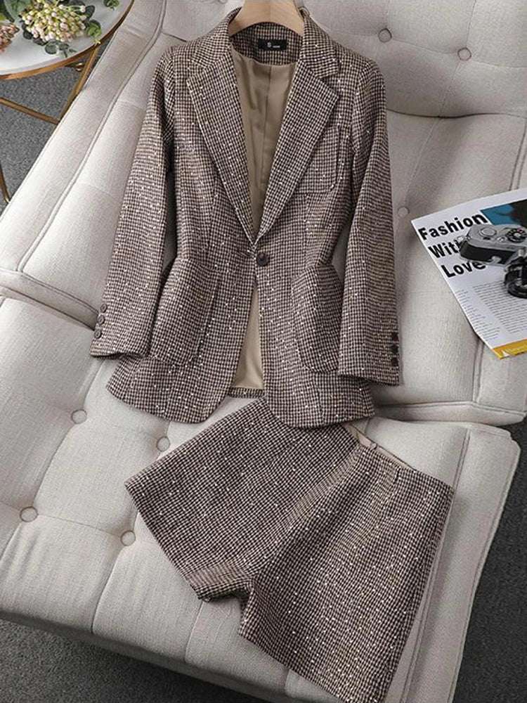 2025 New Women Loose Suit Sequin Shorts Two-piece Set New Spring Autumn Jacket Blazer+shorts Loose 2 Piec