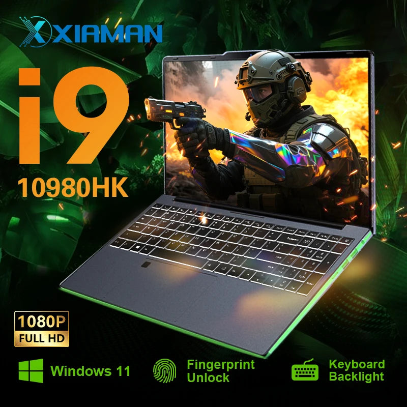New Xiaman Gaming Laptop Intel Core I9-10980Hk 1920*1080 Ips 15.6" Full Hd Notebook Gamer 16Gb Ram 1Tb Ssd Windows 11 Laptop Pc