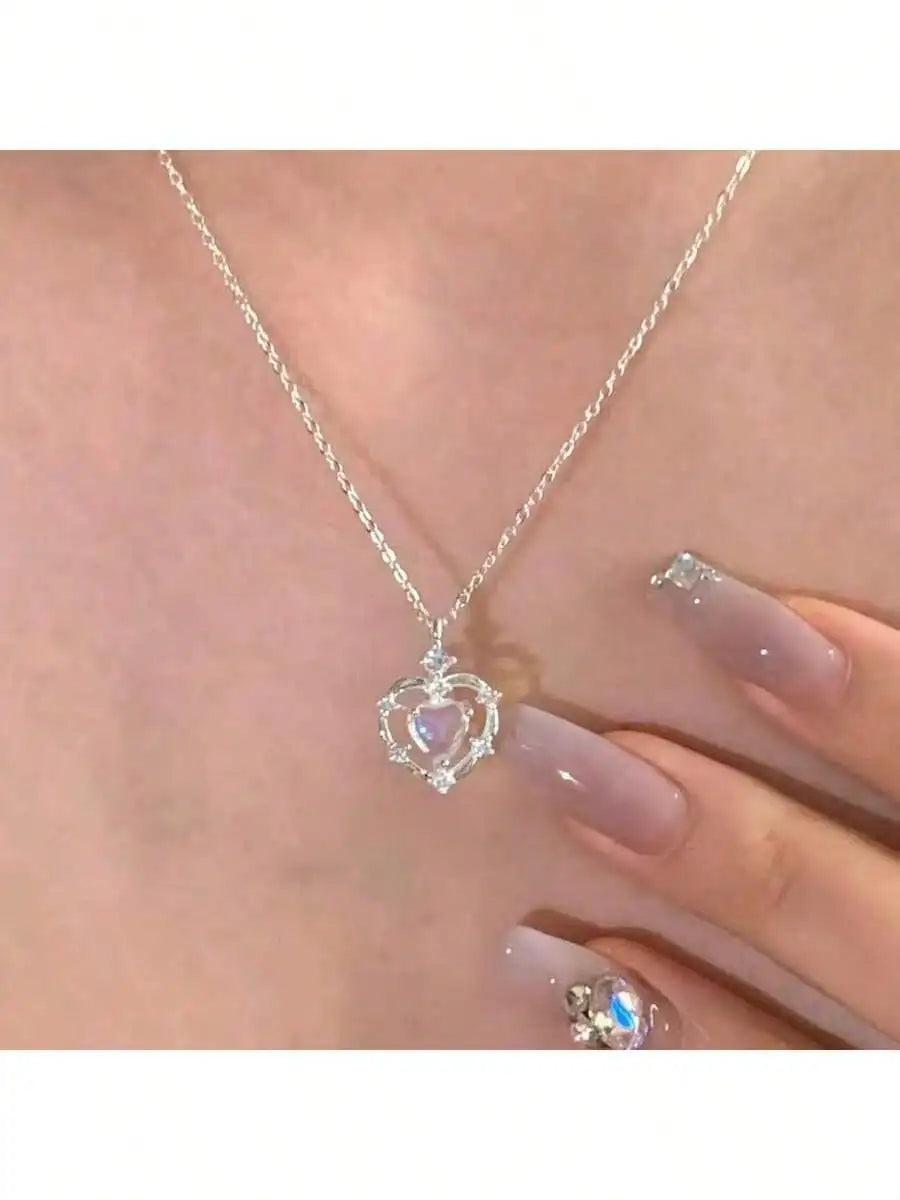 Women'S Gradient Heart Necklace (1 Piece) - Simple And Stylish Jewelry, Trendy Pendant Chain Suitable For Everyday Wear, Parties