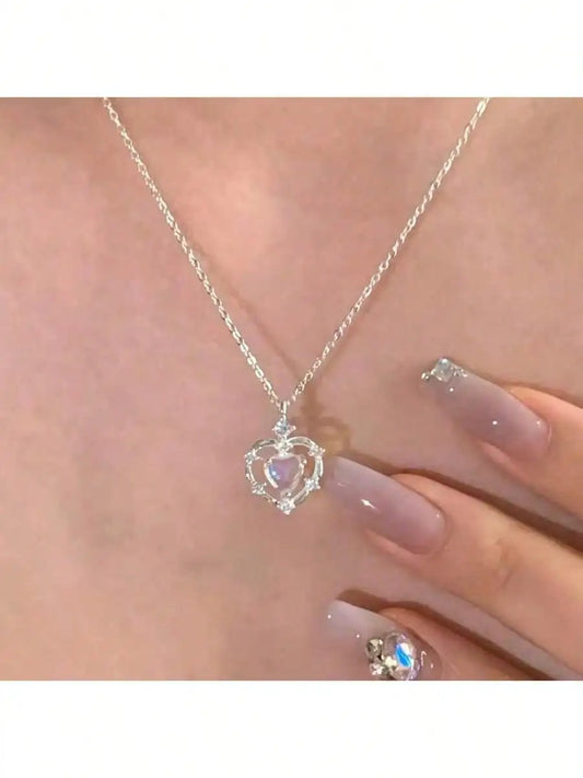 Women'S Gradient Heart Necklace (1 Piece) - Simple And Stylish Jewelry, Trendy Pendant Chain Suitable For Everyday Wear, Parties