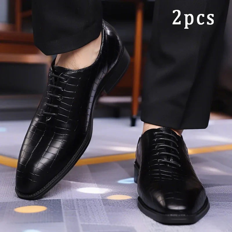 Luxury Mens Leather Shoes Retro Carved Lace-up Brogue Oxford Wedding Men Dress Shoes Male Formal Business Gentleman Office Shoes