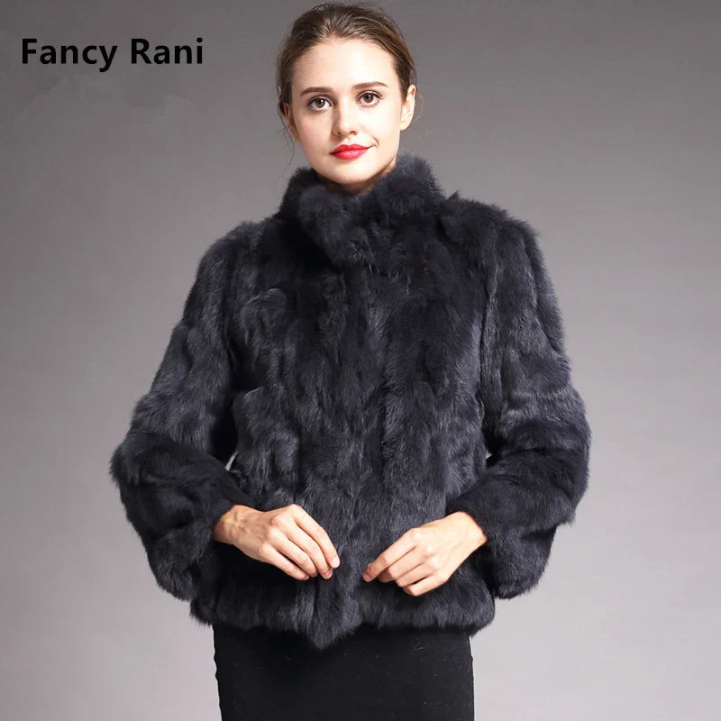 Natural Rabbit Fur Coat Women Winter Jacket Real Leather And Fur Bolero Women Clothing Female Outerwears With 2024 Black Cold