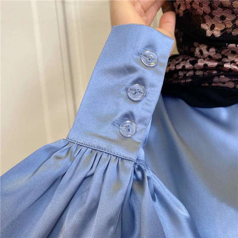 Islamic New Solid Satin/Round Neck Button up Shirt Elegant Long Dress With 3 Plies Pleated Slim Muslim Women's  Dress Set Robe