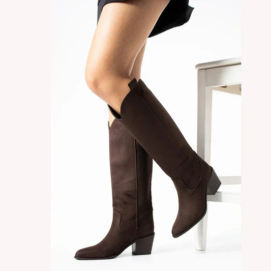 Brown Cowboy Boots for Women Knee High Winter Dress Shoes for Women 2024 Womenhoes Autumn Winter Fashion Long Tall Boot