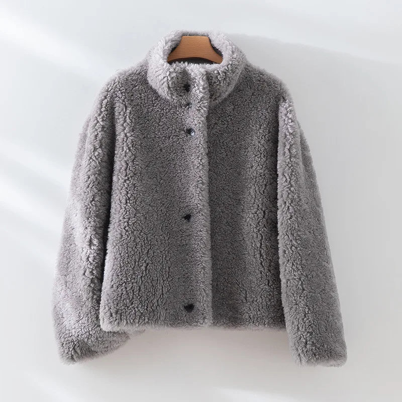 Wool and fur combined fur coat - mid-length, fashionable stand-up collar, warm and stylish women's coat