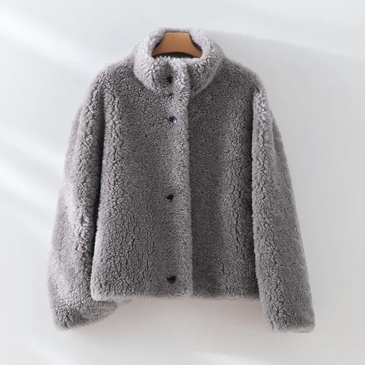 Wool and fur combined fur coat - mid-length, fashionable stand-up collar, warm and stylish women's coat