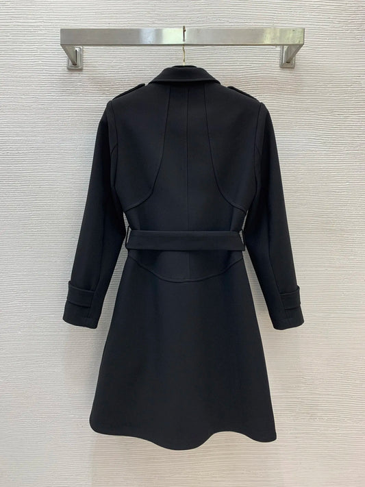 2025 New Autumn And Winter Women'S Windbreaker Letter Printed Lining Placket Waist Slimming Mid-Length Lapel Windbreaker Coat