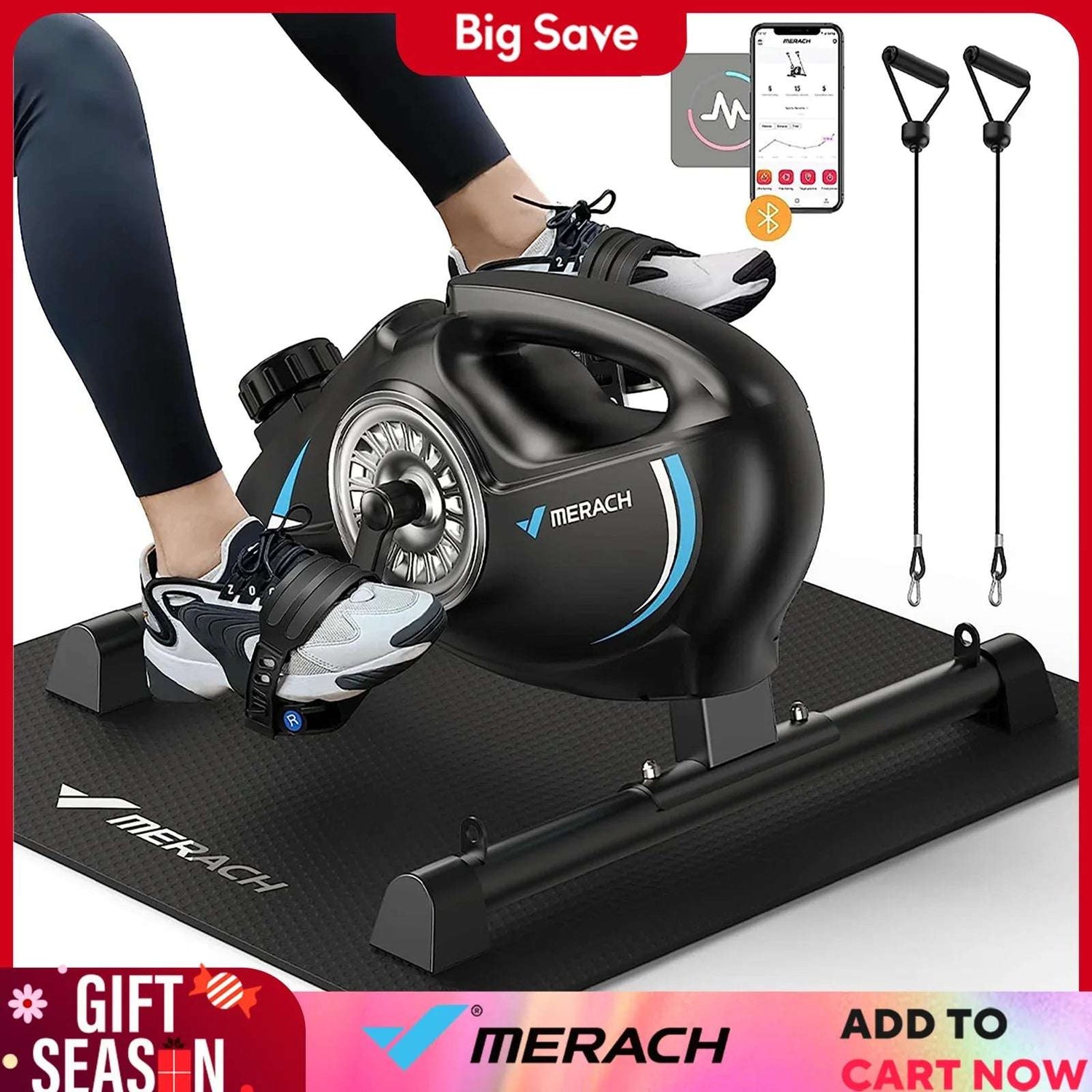 Under Desk Bike Pedal Exerciser Quiet Magnetic Mini Exercise Bike with App for Leg Recovery Smooth Foot Desk Cycle