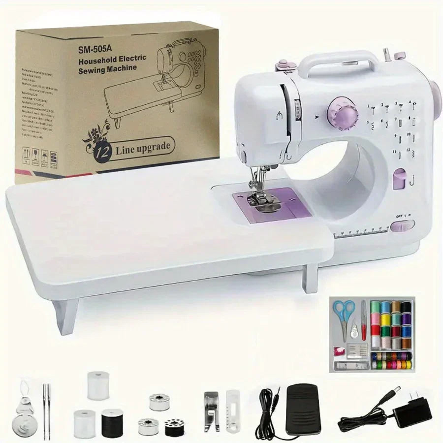 Electric Sewing Machine with Extension Table, ft Pedal, Light, and Sewing Kit Tools for 12 Built-in Stitches and 2 Speeds
